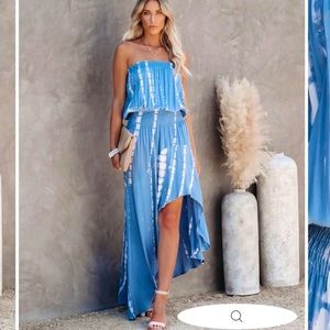 Strapless tie dye asymmetrical dress